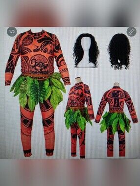 Adult Halloween Costumes Men Printed Shirt Pants with Leaf Belt Black Wig
